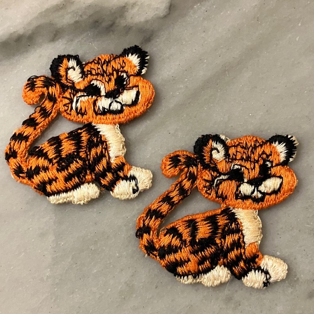 (2) Vintage Tiger Embroidered Patches appliqué sew